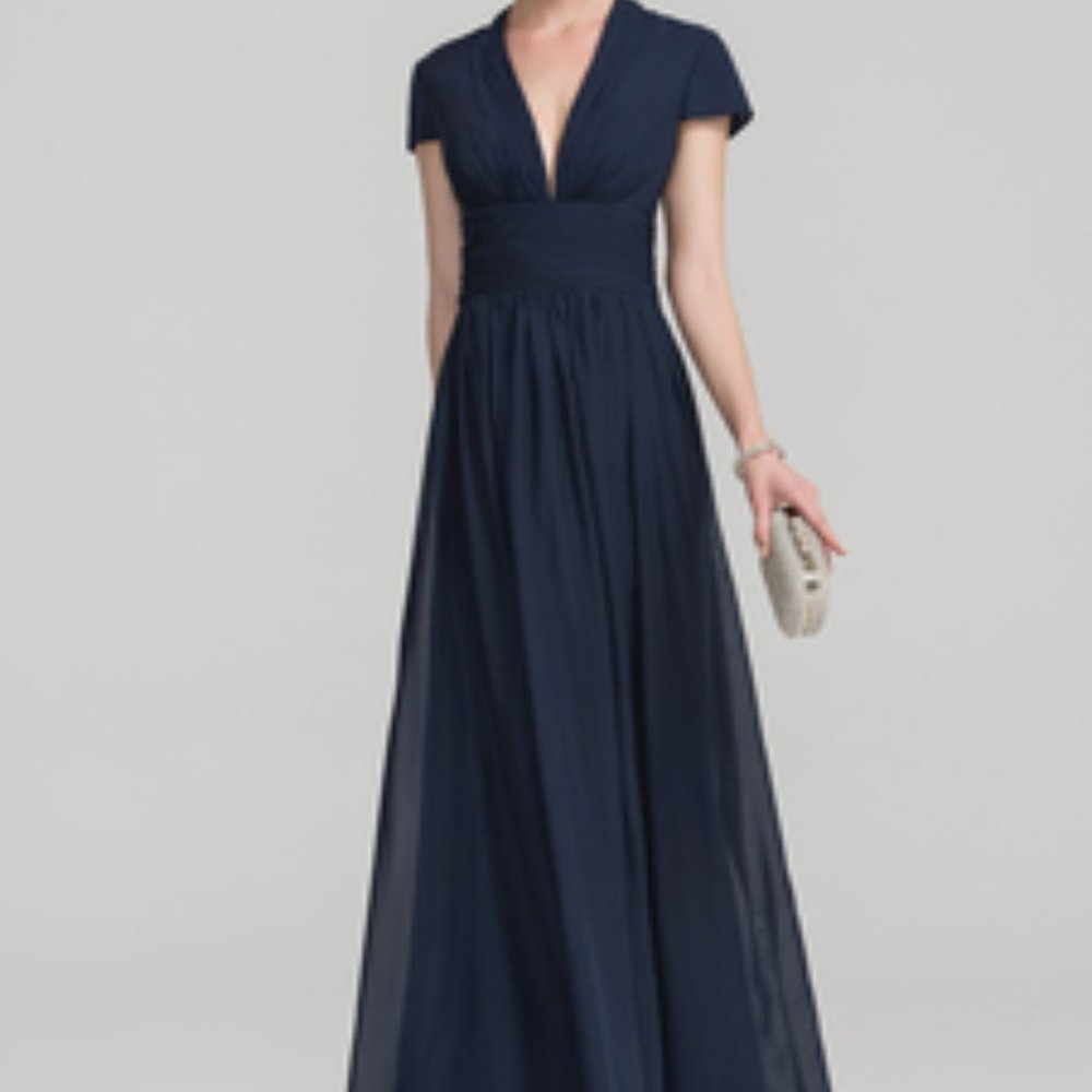 A-line V-Neck Floor-Length Chiffon Evening Dress